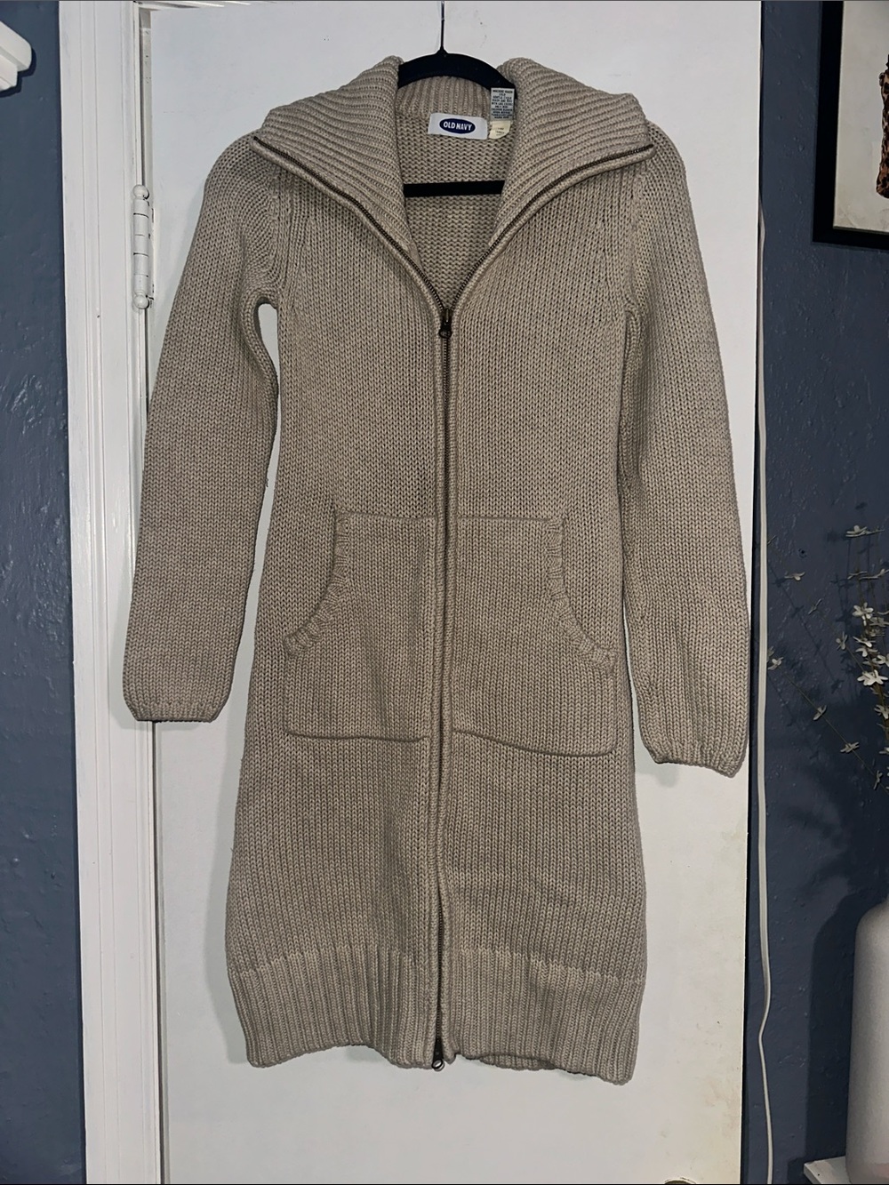 Old Navy Women's Long Zip-Up Hooded Cardigan Sweater - Taupe